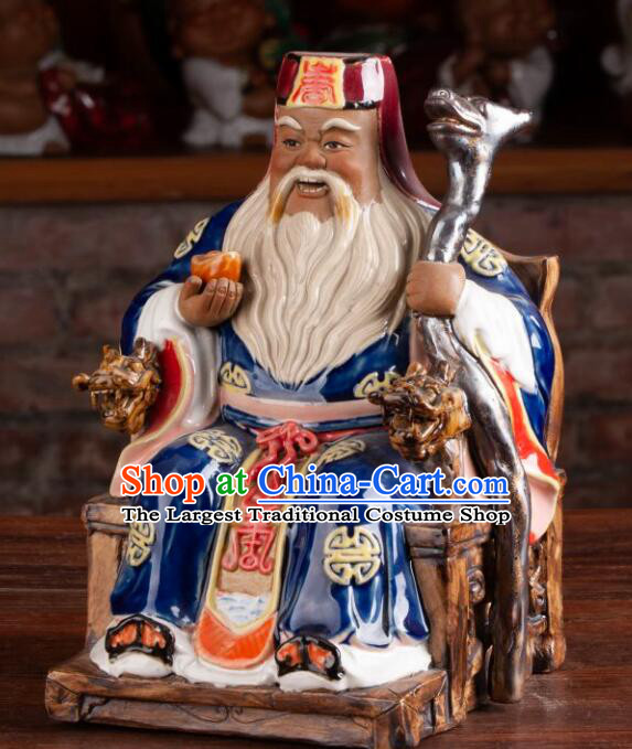 Chinese Handmade Shiwan Figurine Shi Wan Ceramics Statue God of Earth Blue Statue