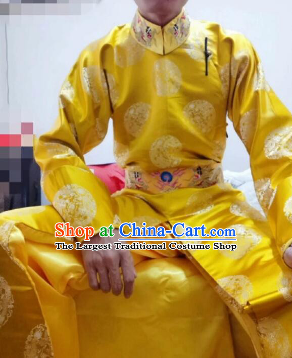 Chinese Qing Dynasty Emperor Gold Robe Ancient Imperial Emperor Monarch Costumes Informal Clothing