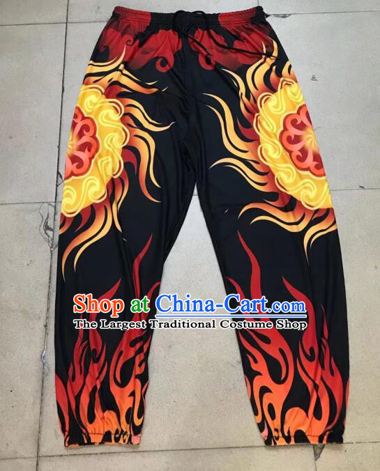Professional Lion Dancer Printing Pants Chinese Kung Fu Pants Handmade Black Lion Trousers