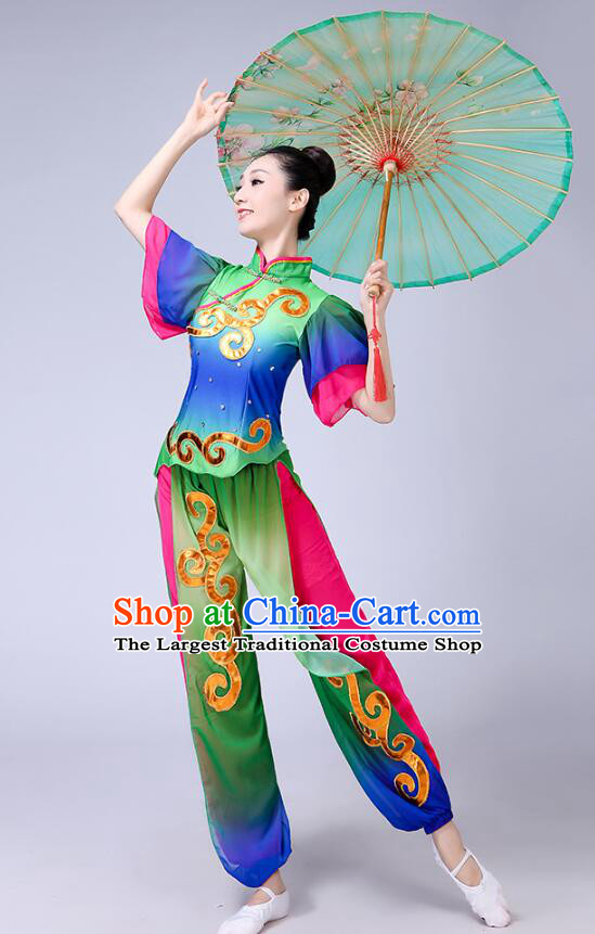 Chinese Folk Dance Outfit Fan Dance Costumes Yangko Dance Clothing Women Group Dance Fashion