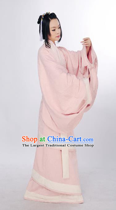 Chinese Han Dynasty Palace Beauty Clothing Ancient Han Fu Pink Curving Front Robe Classical Dance Costume