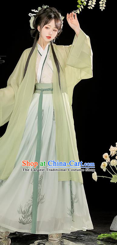 Chinese Traditional Green Dress Song Dynasty Young Lady Clothing Ancient Civilian Woman Costume