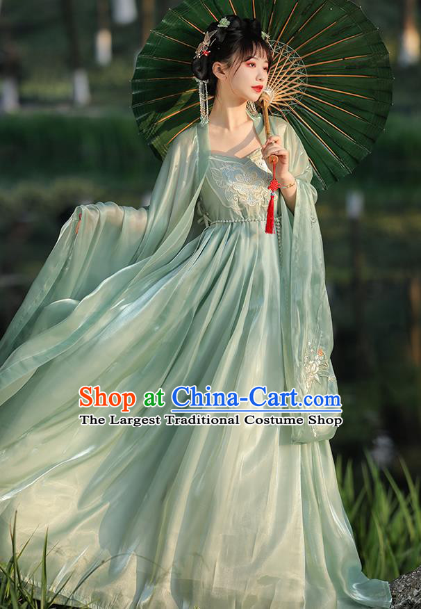 Chinese Tang Dynasty Princess Clothing Ancient Young Woman Costume Traditional Light Green Hezi Dress and Cape Complete Set