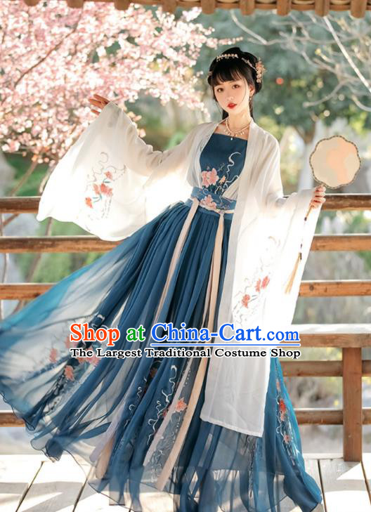 Chinese Traditional Ruqun Blue Dress Tang Dynasty Princess Clothing Ancient Young Lady Costumes