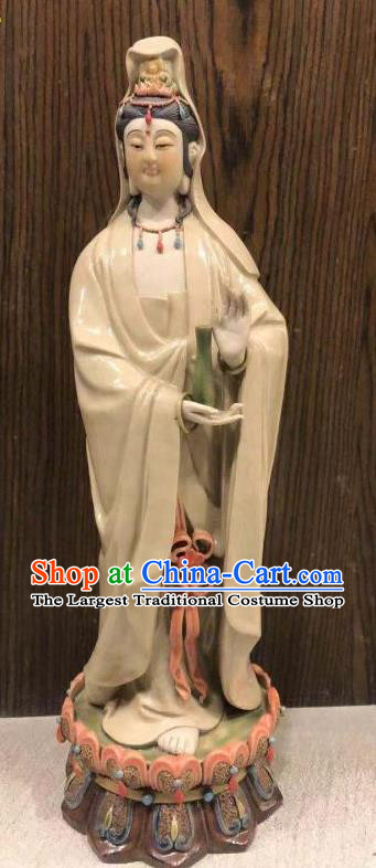 Chinese Guan Yin with Bottle Statue Shiwan Ceramic Avalokitesvara Sculpture Kwan Yin Figurine