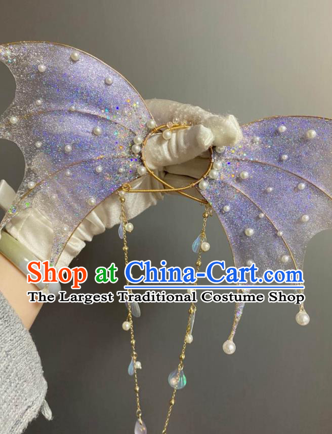 Handmade Tassel Purple Fish Tail Accessories Cosplay Mermaid Ear Jewelries Stage Performance Earrings