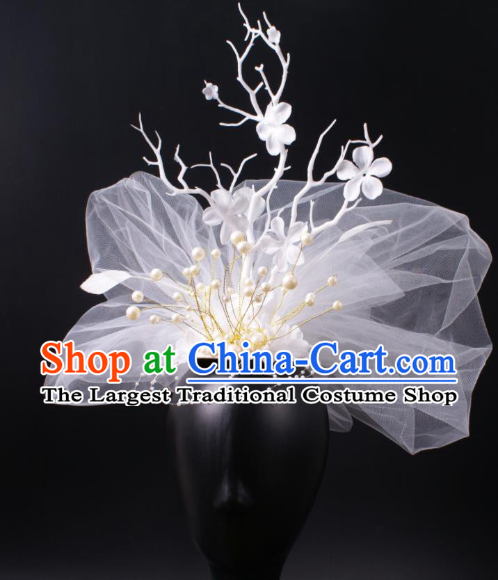 Top Catwalks White Veil Crown Handmade Stage Show Headdress Model Contest Hair Accessories