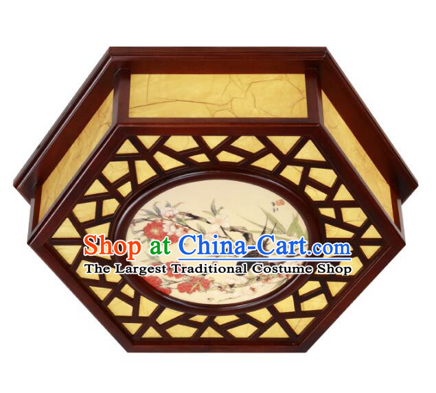 Chinese Painting of Birds and Flowers Lantern Handmade Wood Lantern Traditional Ceiling Parchment Lamp