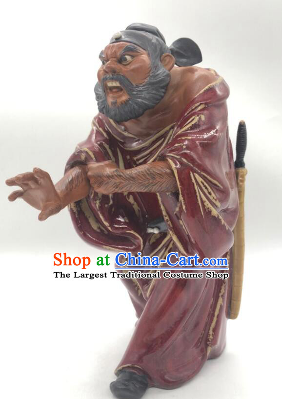 Chinese Ceramics Artistic Zhong Kui Catching Ghost Statue Hand Made Shi Wan Figurine