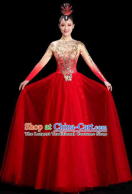 Professional Opening Dance Red Dress Women Group Dance Clothing Chorus Performance Costume