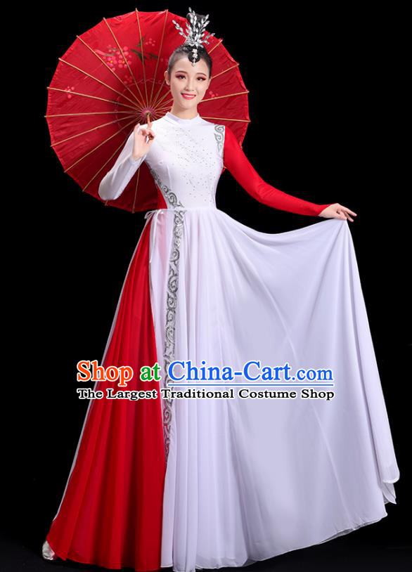 Chinese Spring Festival Gala Opening Dance White Dress Women Group Chorus Clothing Umbrella Dance Costume