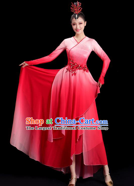 China Fan Dance Clothing Umbrella Dance Fashion Women Group Stage Show Red Dress Classical Dance Costume