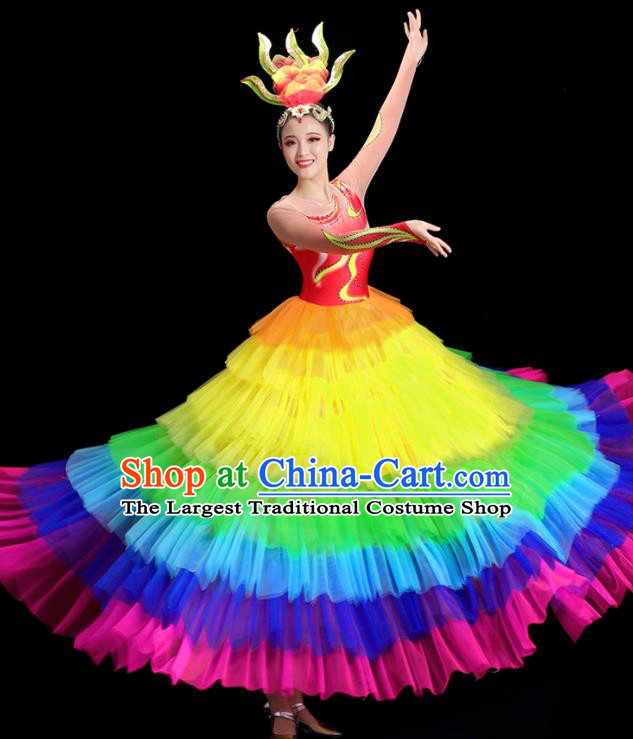 China National Game Opening Dance Costume Modern Dance Clothing Group Stage Show Rainbow Dress