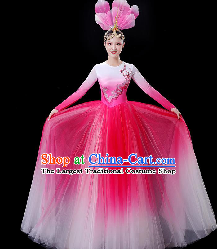 China Stage Show Fashion Modern Dance Costumes Opening Dance Pink Dress Women Group Flower Performance Clothing