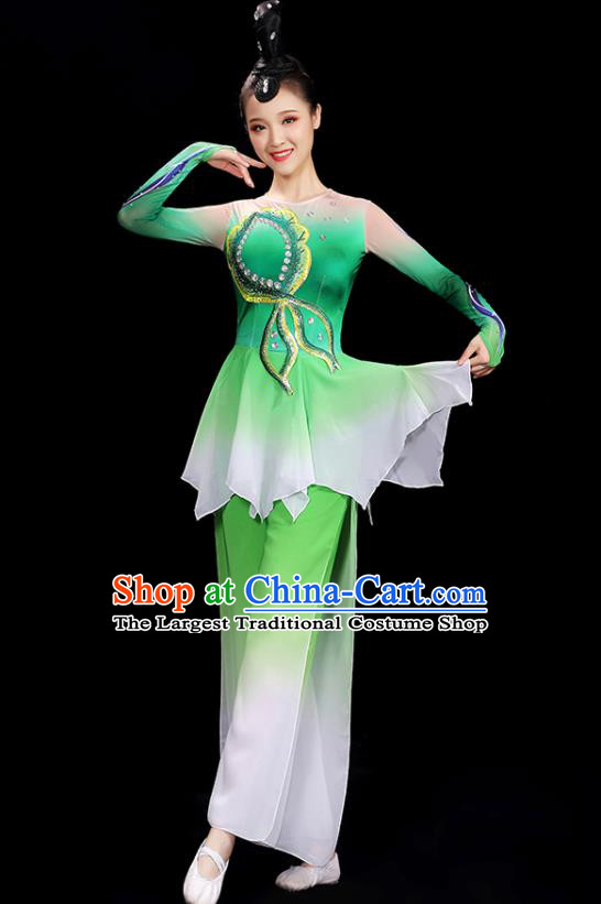 Top Fan Dance Costume Yangko Dance Green Outfit Folk Dance Clothing Women Group Stage Show Fashion