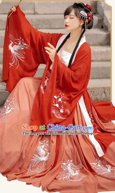 China Song Dynasty Princess Red Dresses Traditional Hanfu Garments Ancient Court Woman Costumes