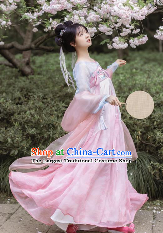 China Ancient Young Lady Embroidered Clothing Hanfu Pink Dresses Tang Dynasty Royal Princess Costumes