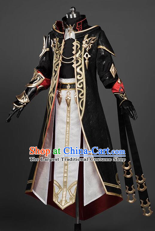 Top Jian Xia Qing Yuan Online Chi Ming Young Hero Costumes Handmade Cosplay Swordsman Black Clothing Complete Set