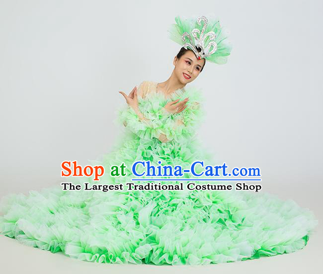 Top Modern Dance Green Dress Women Group Show Clothing Opening Dance Ball Gown Rose Dance Fashion