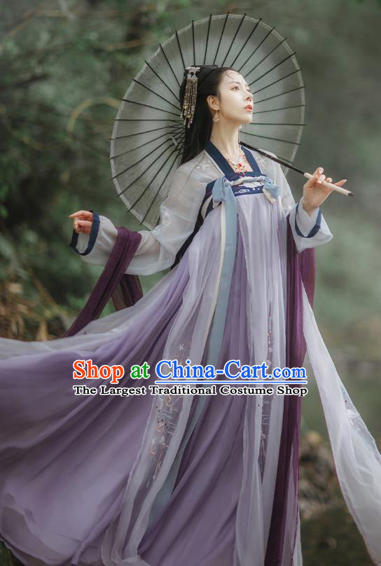 China Tang Dynasty Princess Lilac Dresses Ancient Fairy Garment Costumes Hanfu Clothing