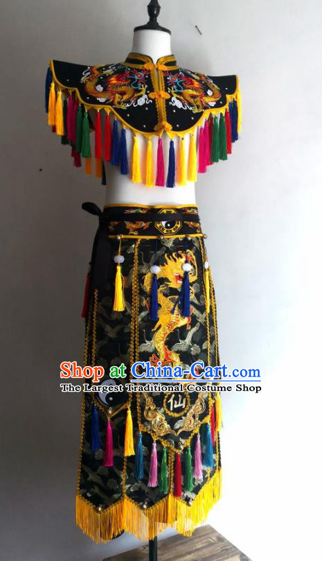 China Nuo Opera Er Lang God Clothing Embroidered Folk Dance Garments Fiesta Parade Master Black Costumes