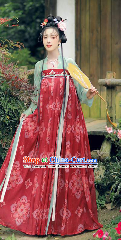 China Hanfu Red Ruqun Clothing Tang Dynasty Royal Princess Dresses Ancient Young Woman Garment Costumes