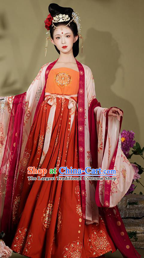 China Ancient Court Empress Garment Costumes Traditional Hanfu Dresses Tang Dynasty Imperial Consort Red Clothing