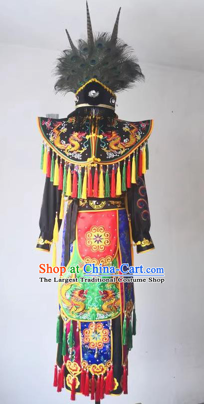 China Folk Dance Clothing Nuo Opera Immortal Combat Black Outfit Witchcraft Parade God Embroidered Costumes