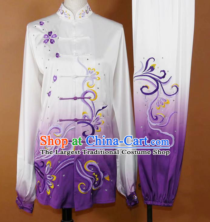 China Martial Arts Tournament Embroidered Clothing Tai Chi Competition Purple Uniform Kung Fu Performance Costume