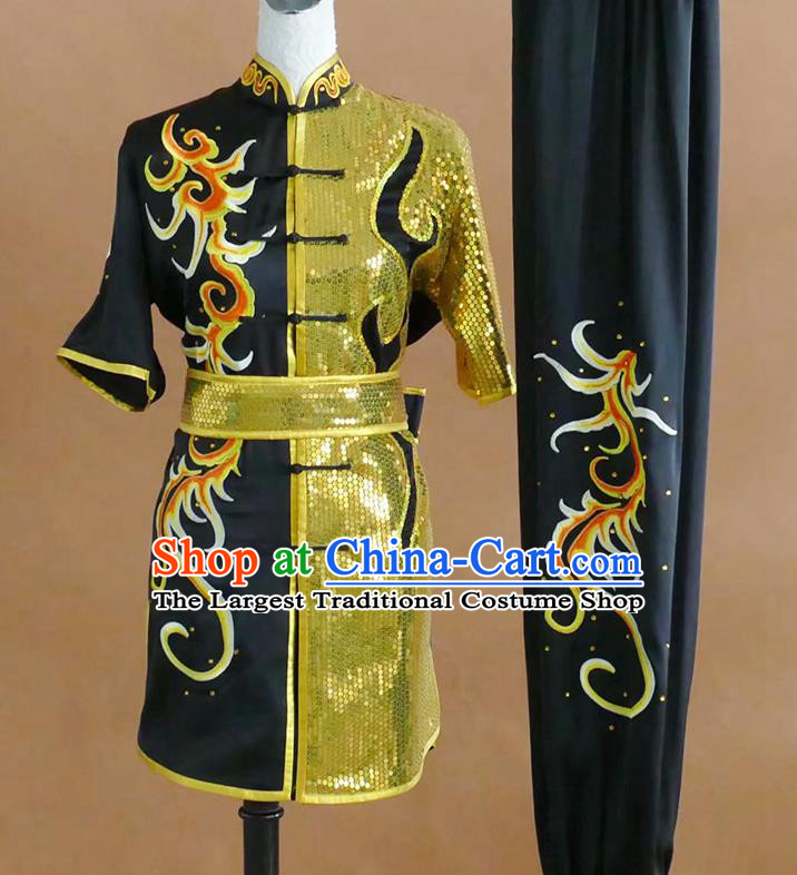 China Martial Arts Outfit Changquan Performance Costume Wushu Tournament Embroidered Clothing Kung Fu Competition Black Uniform