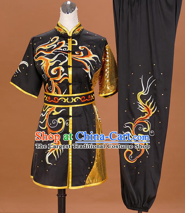Chinese Changquan Competition Clothing Wushu Uniform Kongfu Performance Black Outfit