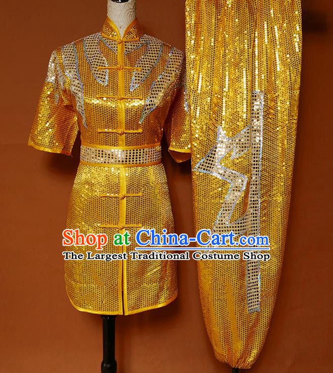 Chinese Kung Fu Performance Golden Outfit Martial Arts Competition Clothing Wushu Tournament Uniform Chang Quan Clothes