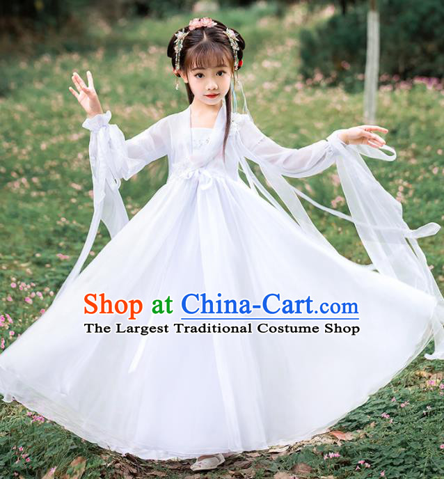 Children Day Performance Clothing China Ancient Fairy White Dress Girl Hanfu