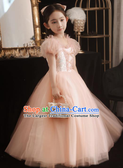 Top Model Contest Fashion Children Day Performance Clothing Girl Catwalks Costume Princess Birthday Pink Dress