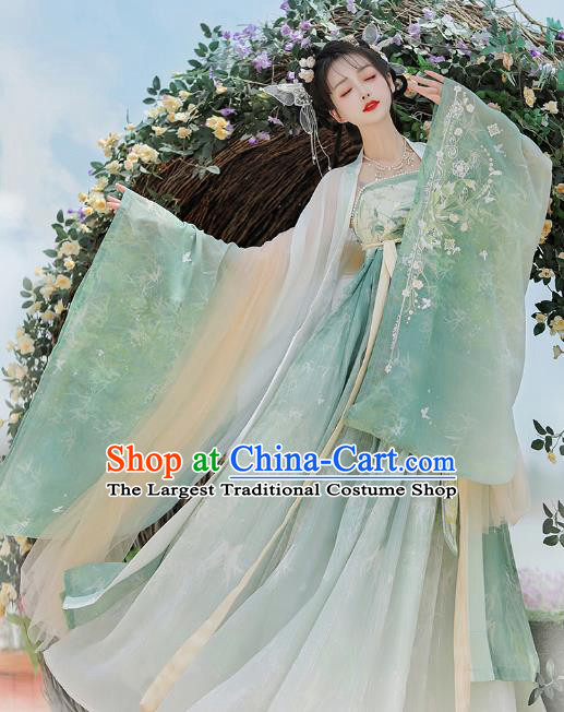 China Tang Dynasty Princess Clothing Traditional Embroidered Green Hanfu Dress Ancient Fairy Costumes