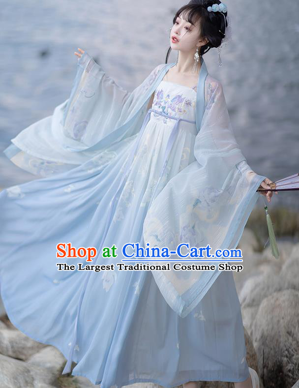 China Ancient Fairy Costumes Tang Dynasty Princess Clothing Traditional Blue Ruqun Hanfu Dress