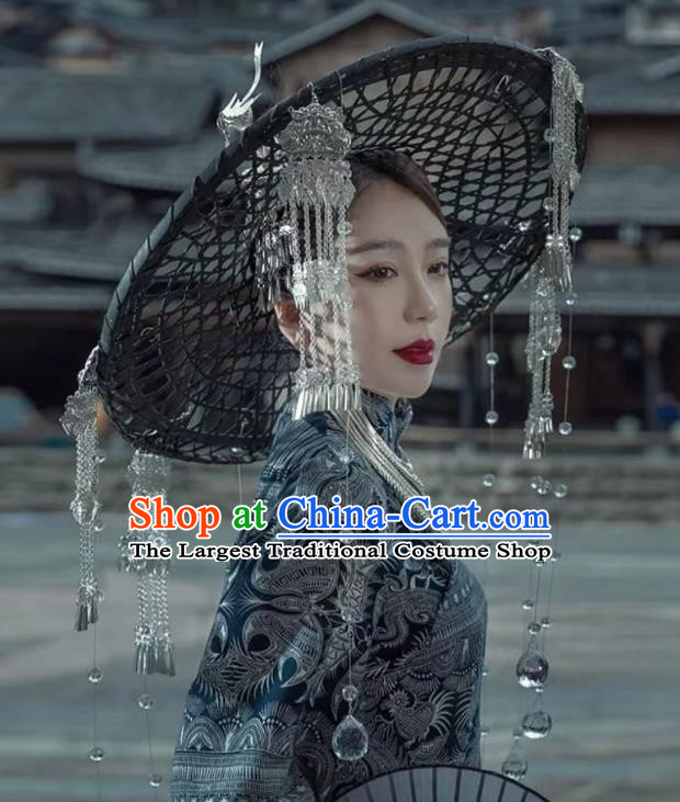 Miao Nationality Silver Hat Handmade Bucket Hat Miao Nationality Tujia Decorative Hat Phoenix Travel Photography Props Clothing