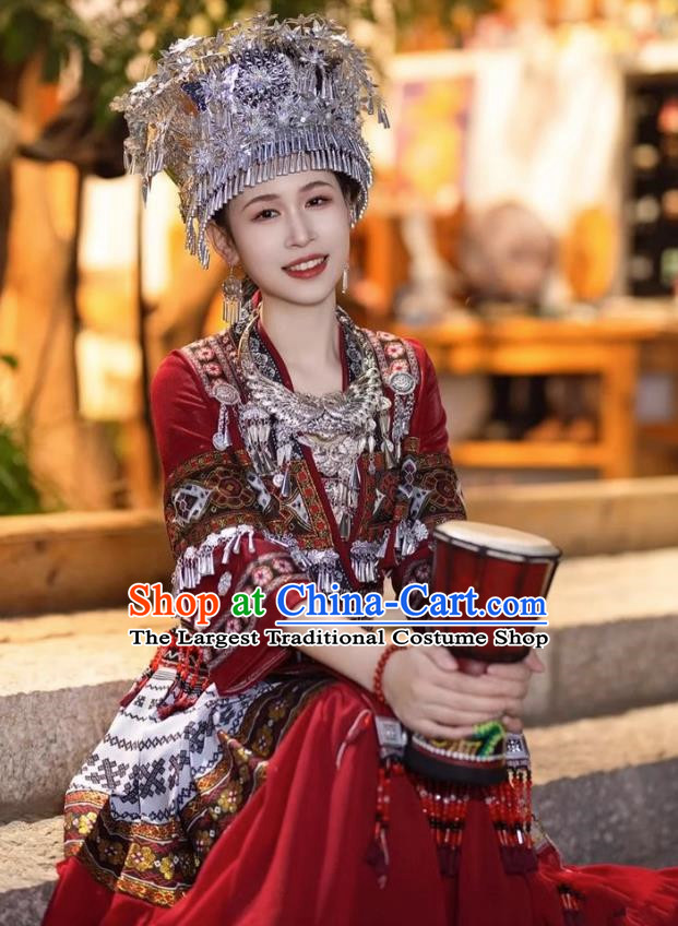 Miao Costume Accessories Set Tujia Minority Red Stage Costume