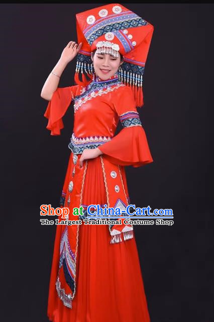 Zhuang Red Costume Hostess Costume Solo Performance Costume Big Swing Skirt Female Suit