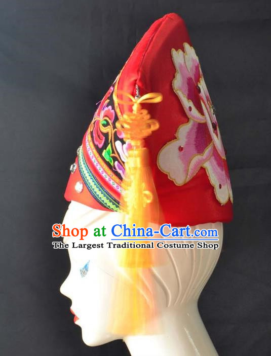 Guangxi Women Adult Minority Performance Hat Zhuang Nationality Folk Song Advanced Embroidery Handmade Headwear