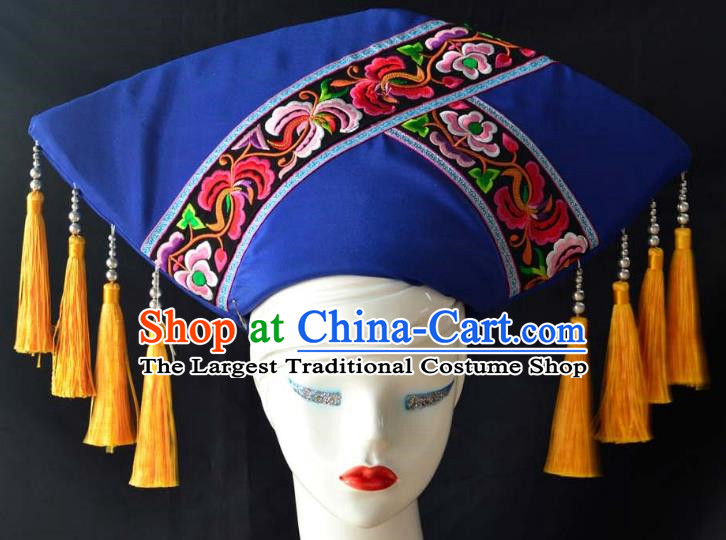 Guangxi Women Adult Minority Performance Hat Zhuang Nationality Folk Song Advanced Embroidery Handmade Headwear