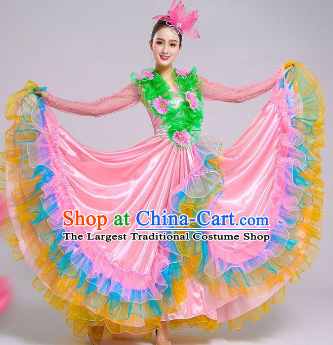 Big Swing Skirt Performance Costume Adult Female Modern Dance Opening Dance Flower Blooming Flourishing Petal Skirt Performance Costume Pink