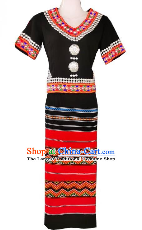 China Ethnic Wa Minority Costume 2 Piece National Festival Activity Costume National Dance Performance Costume