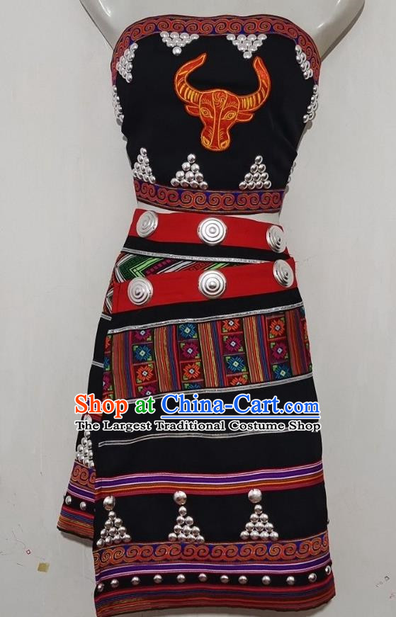 China Ethnic Wa Minority Costume 2 Piece National Festival Activity Costume National Dance Performance Costume