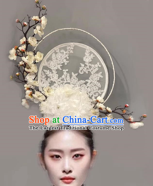 Chinese Style Blue And White Porcelain Headdress Catwalk Model Competition Exaggerated Makeup Modeling National Tide White Ancient Style Cheongsam Hair Accessories