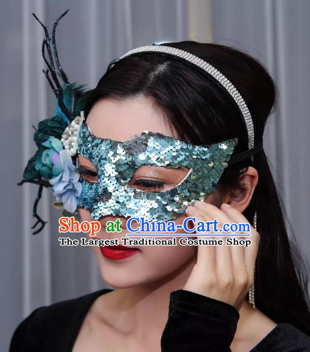 Venetian Green Flower Mask Feather Masked Singer Halloween Carnival Ball Party Mask