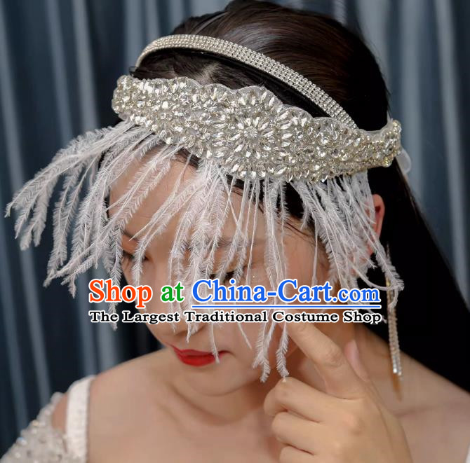 Vintage Luxury Dinner Party Feather Tassel Rhinestone Tiara Wedding Accessories Hair Accessories