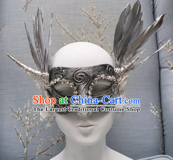 Exaggerated Venetian Silver Flower Mask Feather Masked Singer Halloween Carnival Masquerade Party