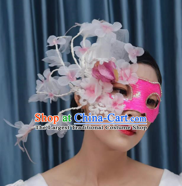 Rose Red Sequin Beaded Flower Mask Retro Elegant Masquerade Halloween Annual Meeting Party