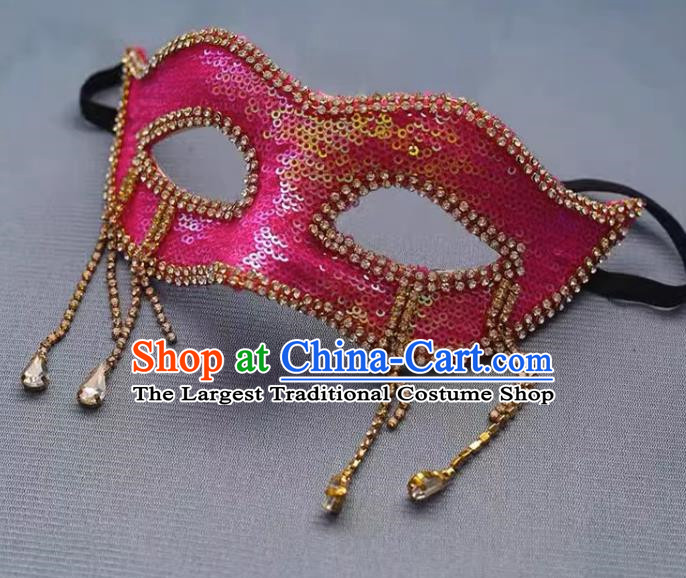 Rose Red Sequin Beaded Flower Mask Retro Elegant Masquerade Halloween Annual Meeting Party